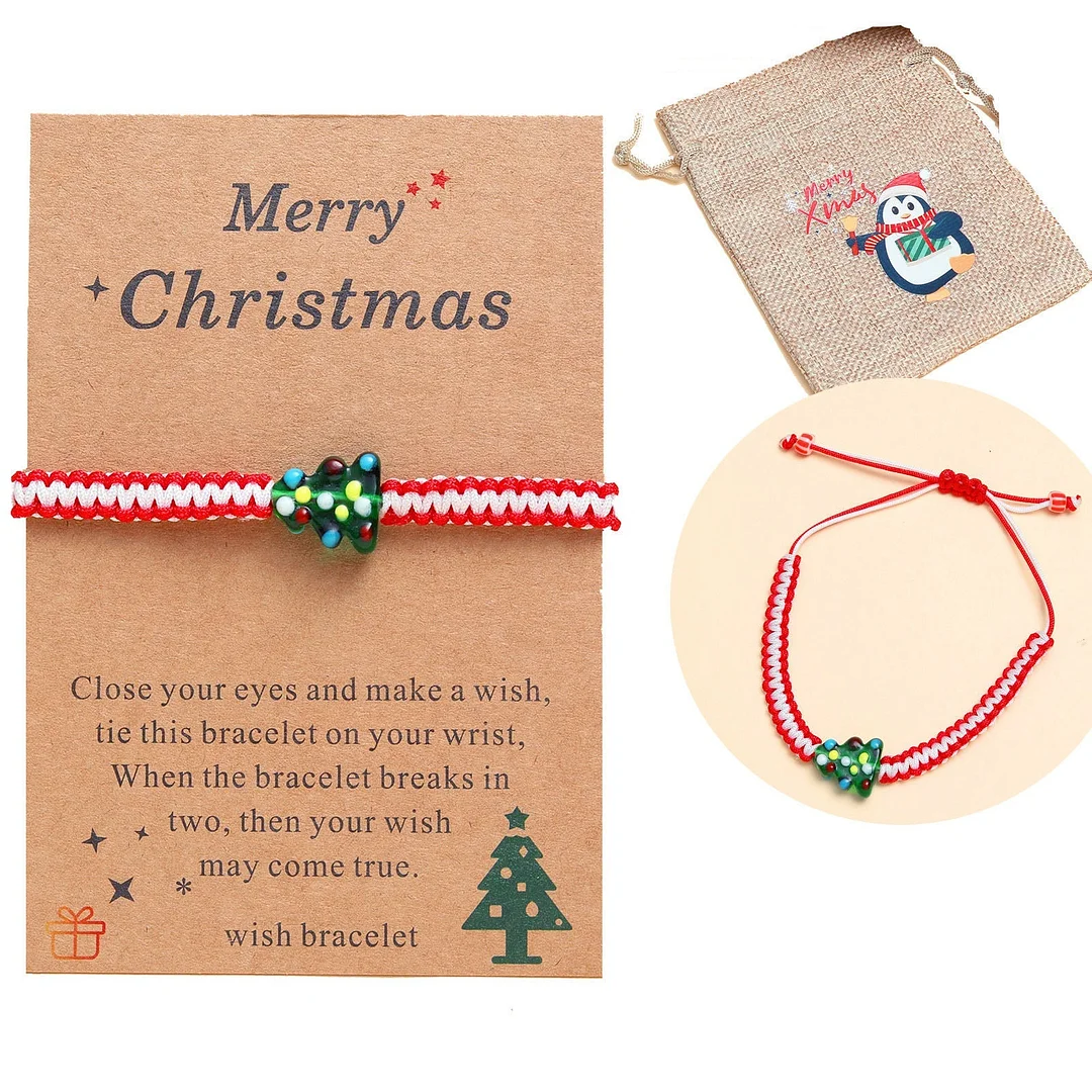 Christmas Beading Adjustable Woven Bracelet with Card