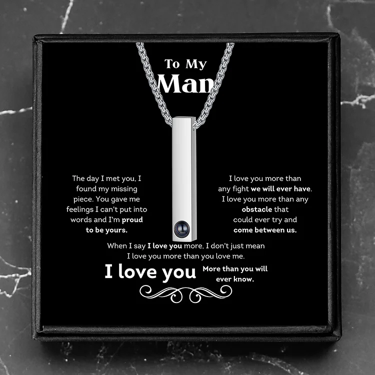 Projection Necklace 3D Bar Necklace Personalized Photo NecklaceCreative Gift for Men
