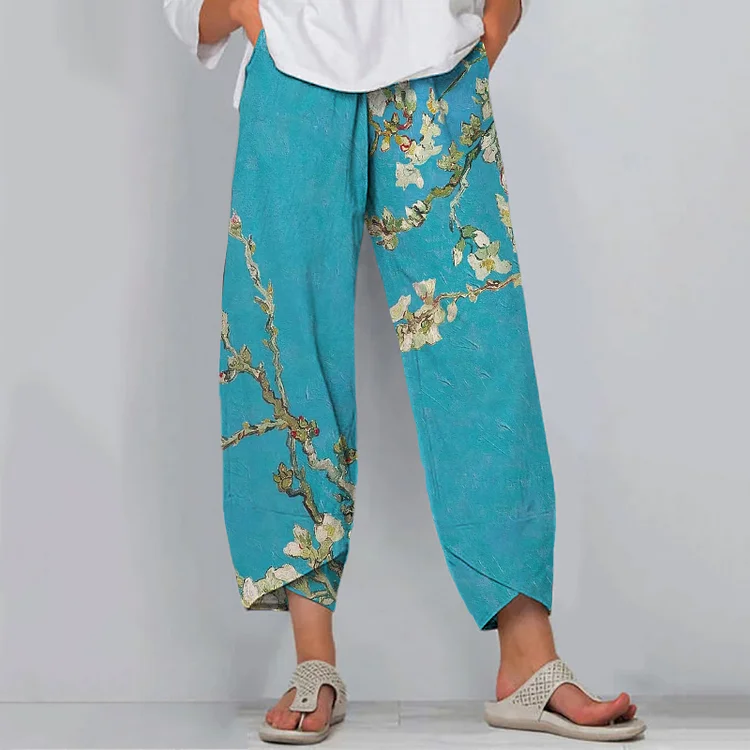 Retro Floral Tree Print Loose Casual Pants