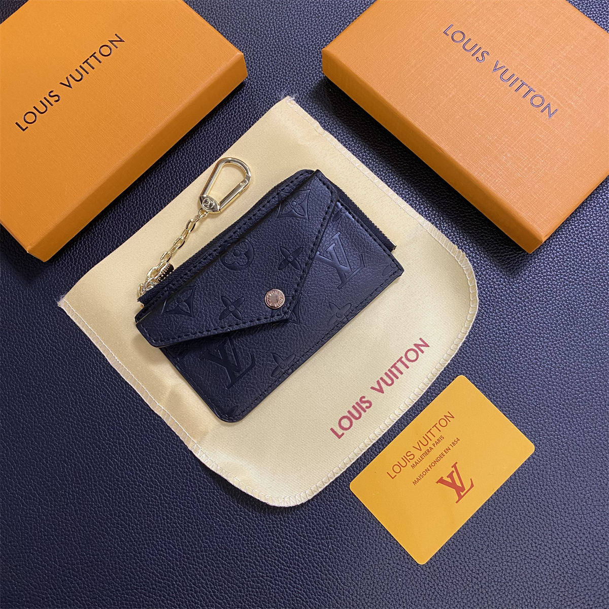 LV Card Holder Coin Zipper Bag Monogram Leather Wallet Gift
