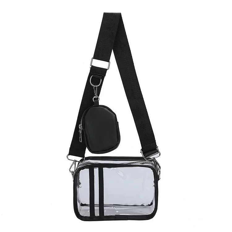 Transparent PVC Crossbody Bag Casual Women Shoulder Bag with Small Bag (Black)