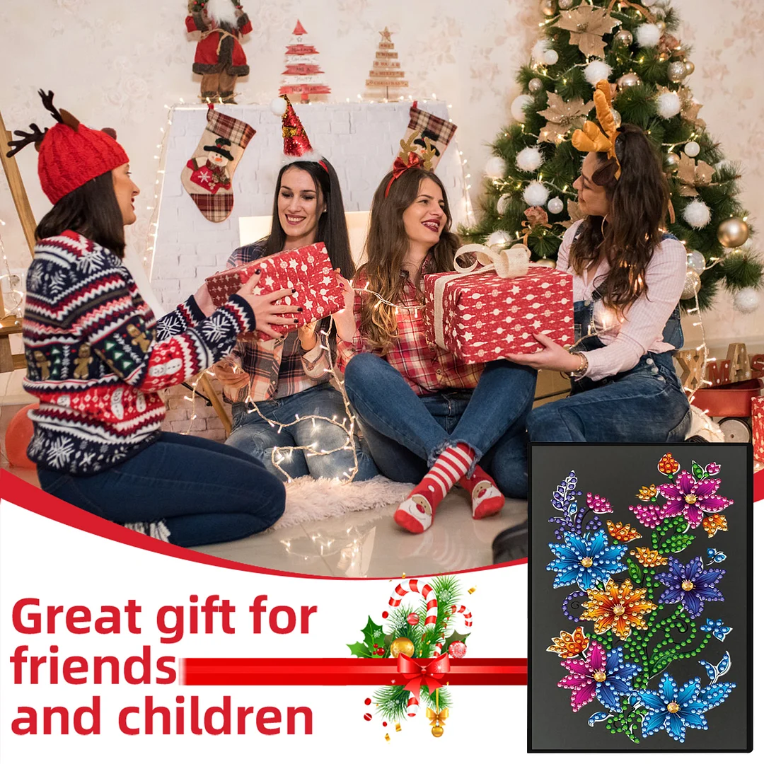 5D DIY Rhinestone Art Painting Notebook Kit for Holiday Birthday Gift (Flower)