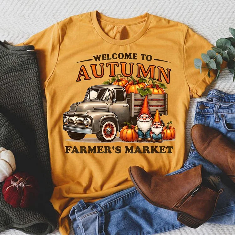 Welcome To Autumn Farmers Market Round Neck T-shirt-0025006