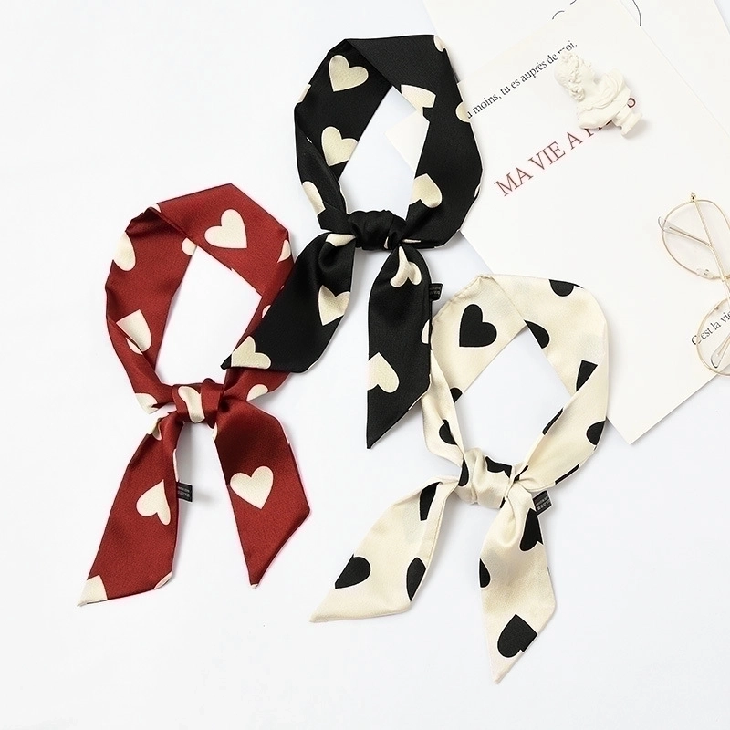 Women’s Sweet Polka Dots Heart Shape Satin Printing Silk Scarves