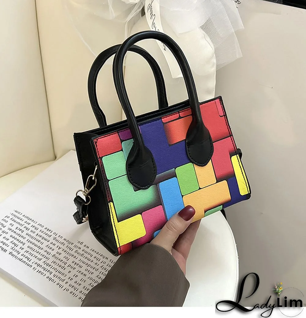 Contrast color hand-held one-shoulder small square bag geometric horizontal Casual one-shoulder messenger bag