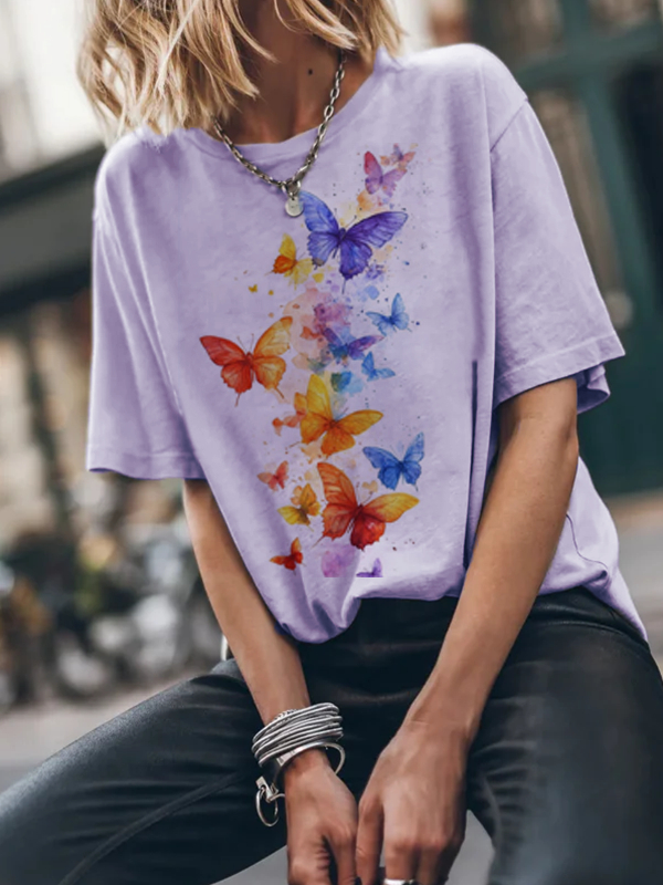 Colorful Butterfly Print Women's Short Sleeves tjj Shicloths