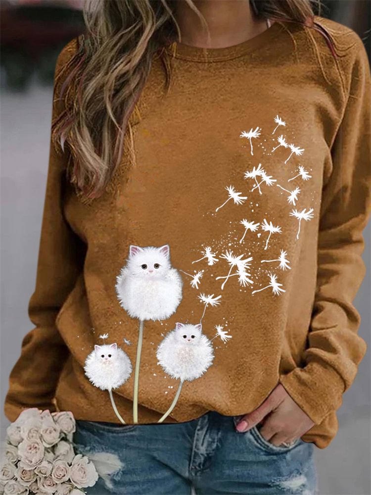 Artwishers Lovely Cat Dandelions Graphic Sweatshirt