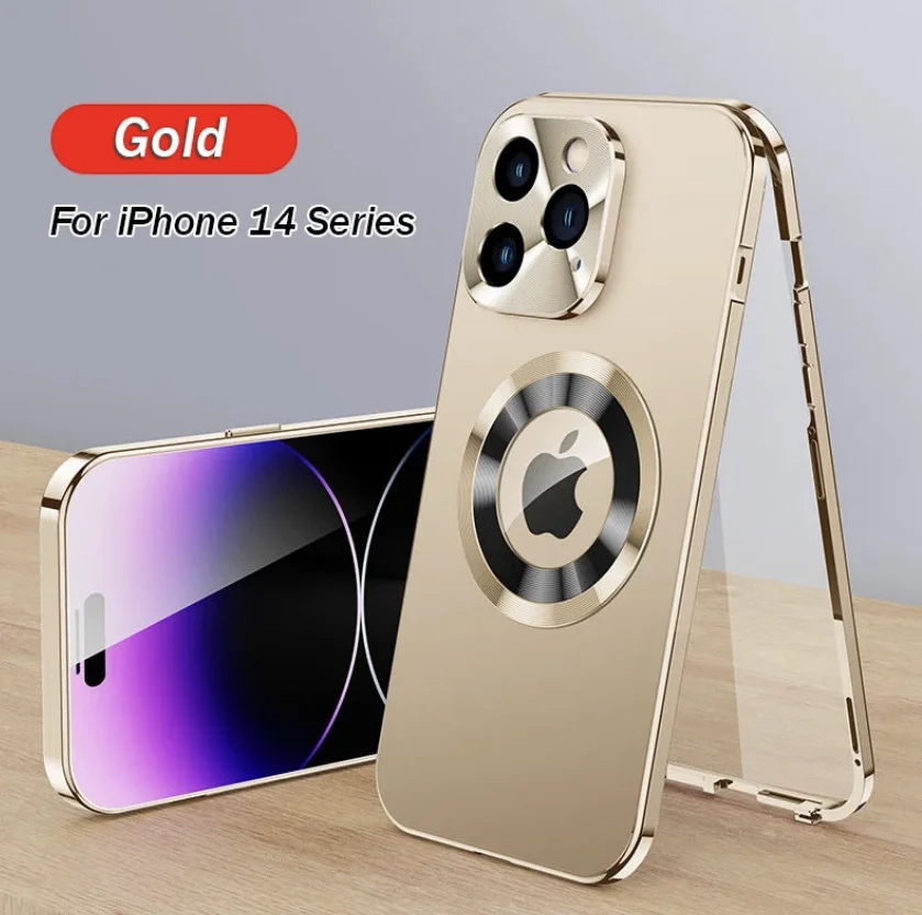 For iPhone 14/15 Series Double-sided Electroplated Glass Magnetic Phone Case