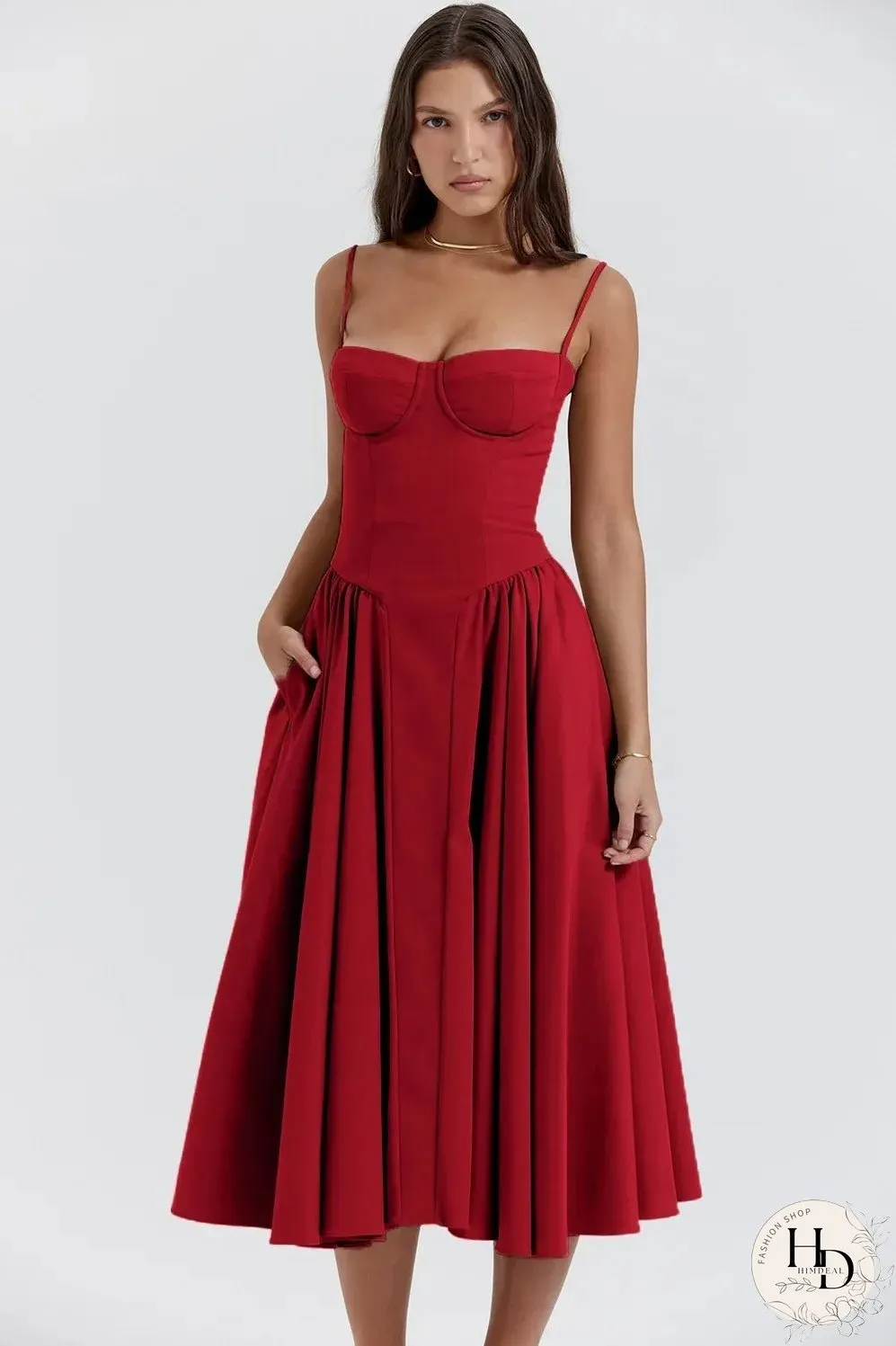 Elegant Solid Sling Long Pleated Dress Chic Sleeveless Backless A-Line Summer Party Club