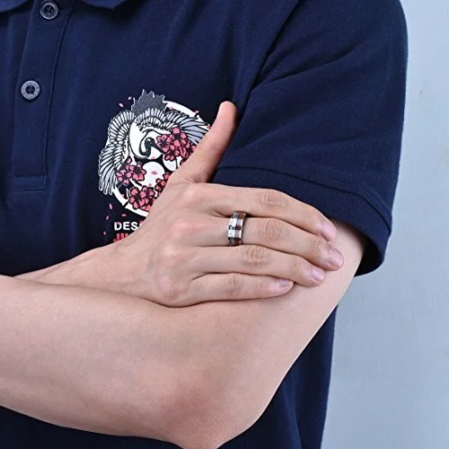 6MM 8MM Women's Or Men's Wedding Tungsten Carbide Wedding Rings Rainbow Abalone Shell & Wood Inlay Flat Edged Comfort Fit Brushed