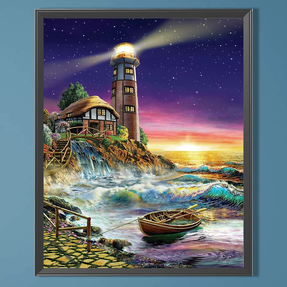 Diamond Painting - Full Square Drill - Seaside Lighthouse Landscape(Canvas|40*50cm)