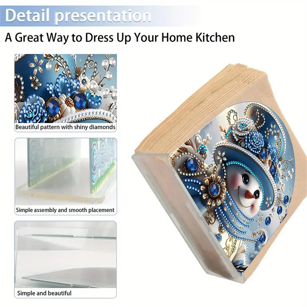 DIY Christmas Snowman Acrylic DIY 5D Diamond Art Painting Napkin Holder Set