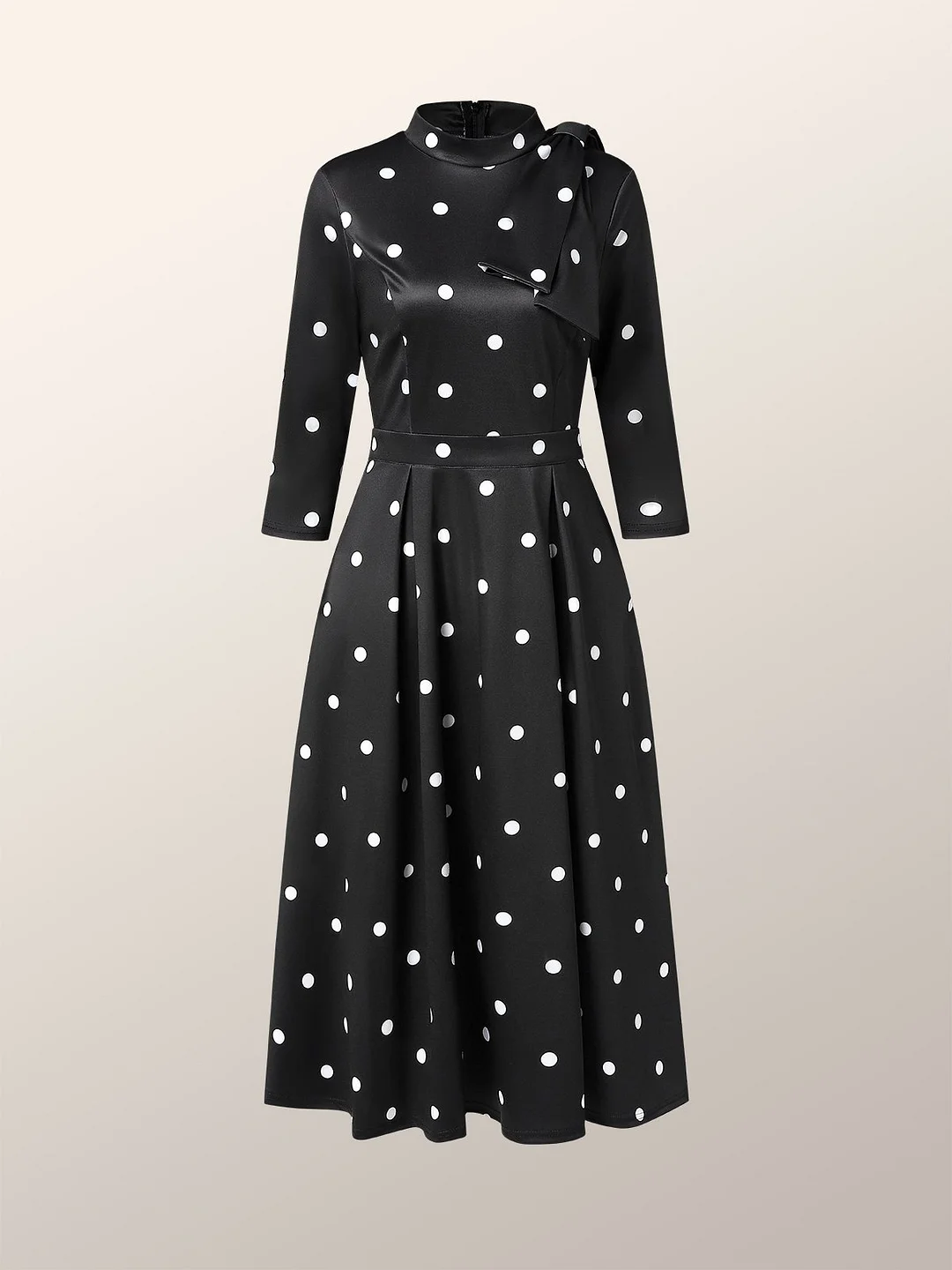 Polka Dots Regular Fit High Elasticity XLine Stand Collar Elegant Dress