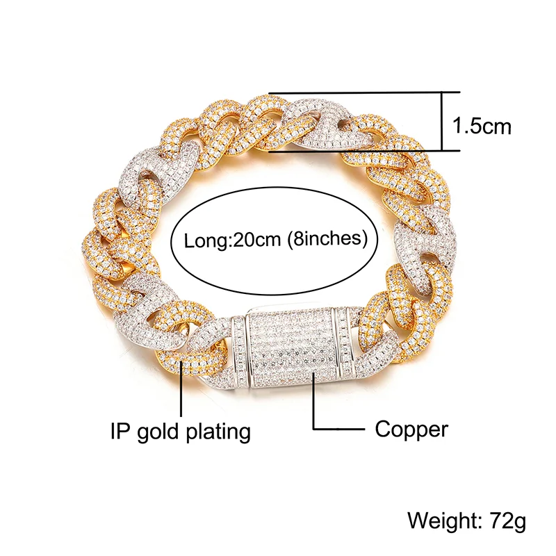 15MM Iced Out 2 Stone Color Link Chain-VESSFUL