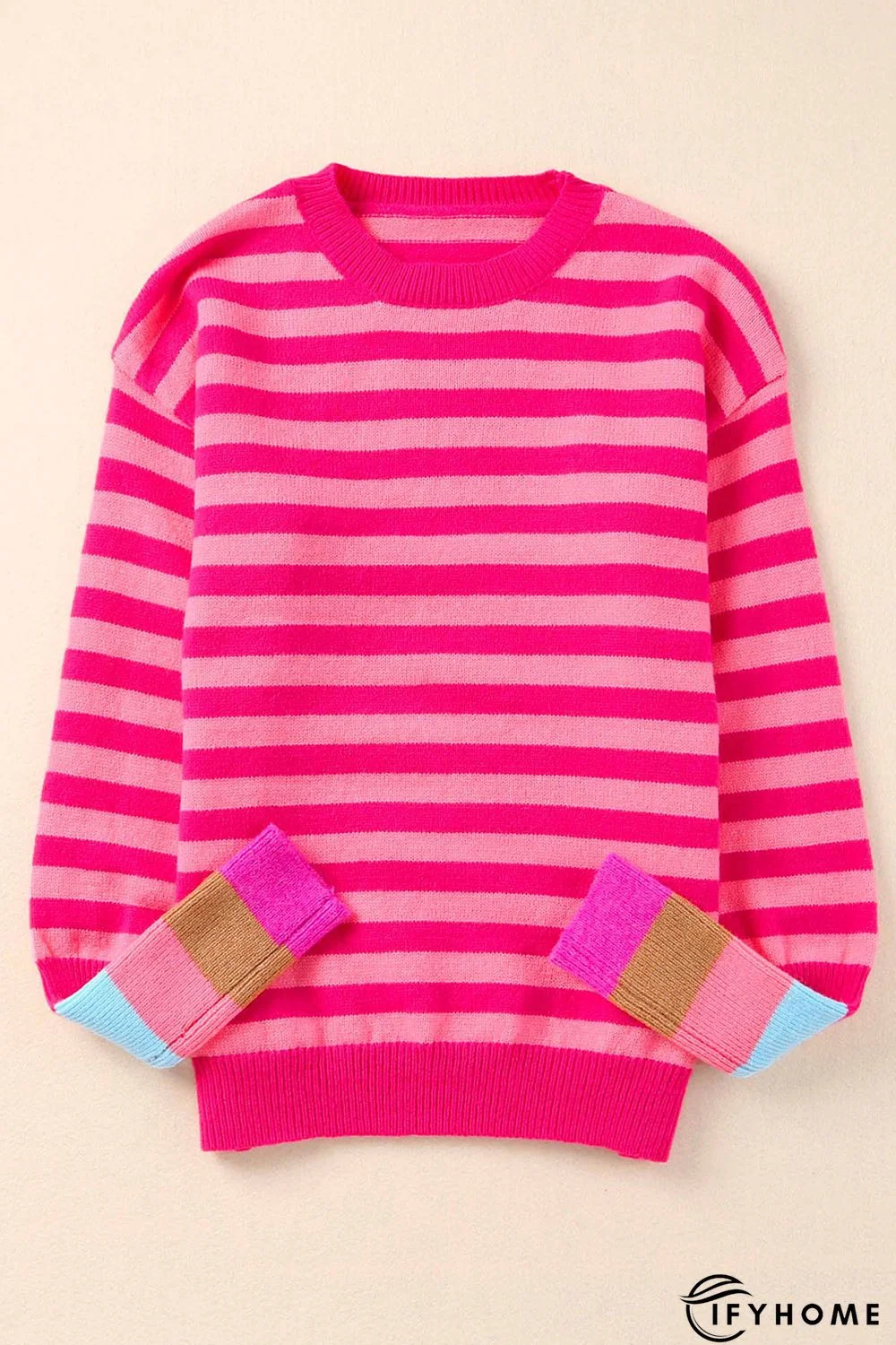 Rose Striped Long Sleeve Pullover Sweater | IFYHOME