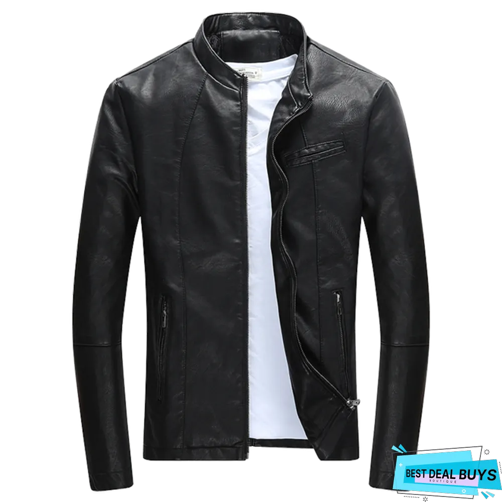 Men's Casual Zipper Pu Leather Jacket Motorcycle Leather Jacket Men Leisure Clothing Men's Slim Leather Jacket