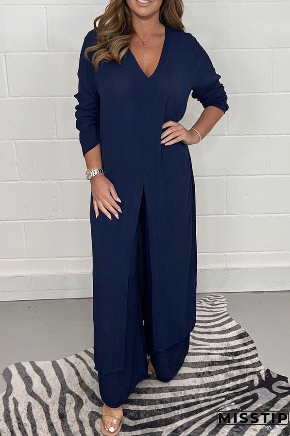 Slit Long Top Trousers Set