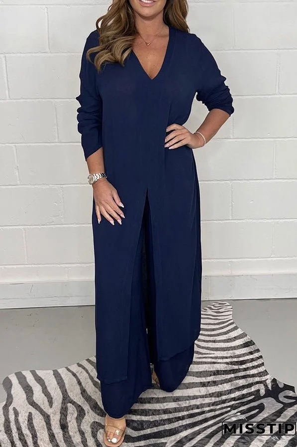 Slit Long Top Trousers Set