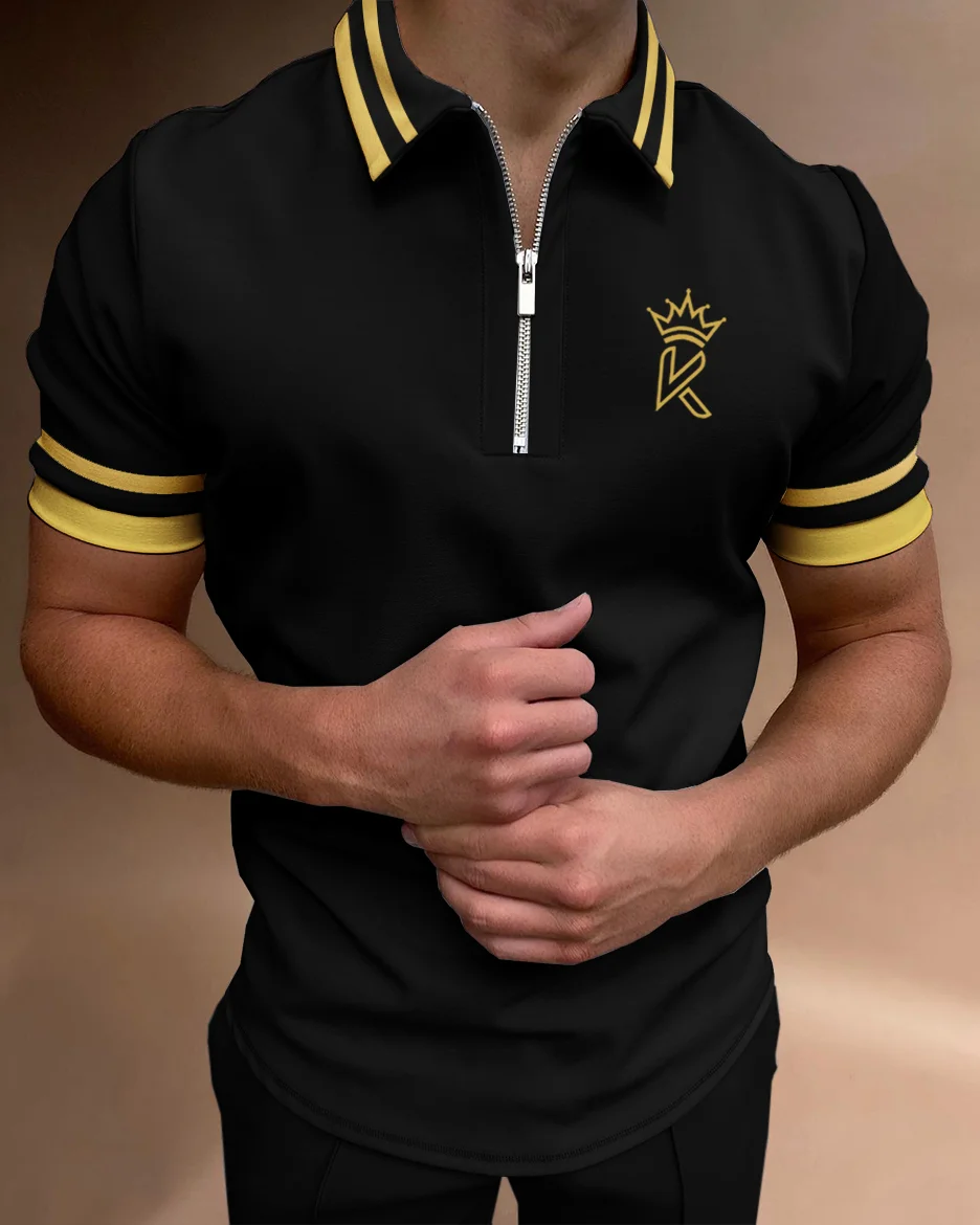 Men's Casual K Print Short Sleeve Polo Shirt