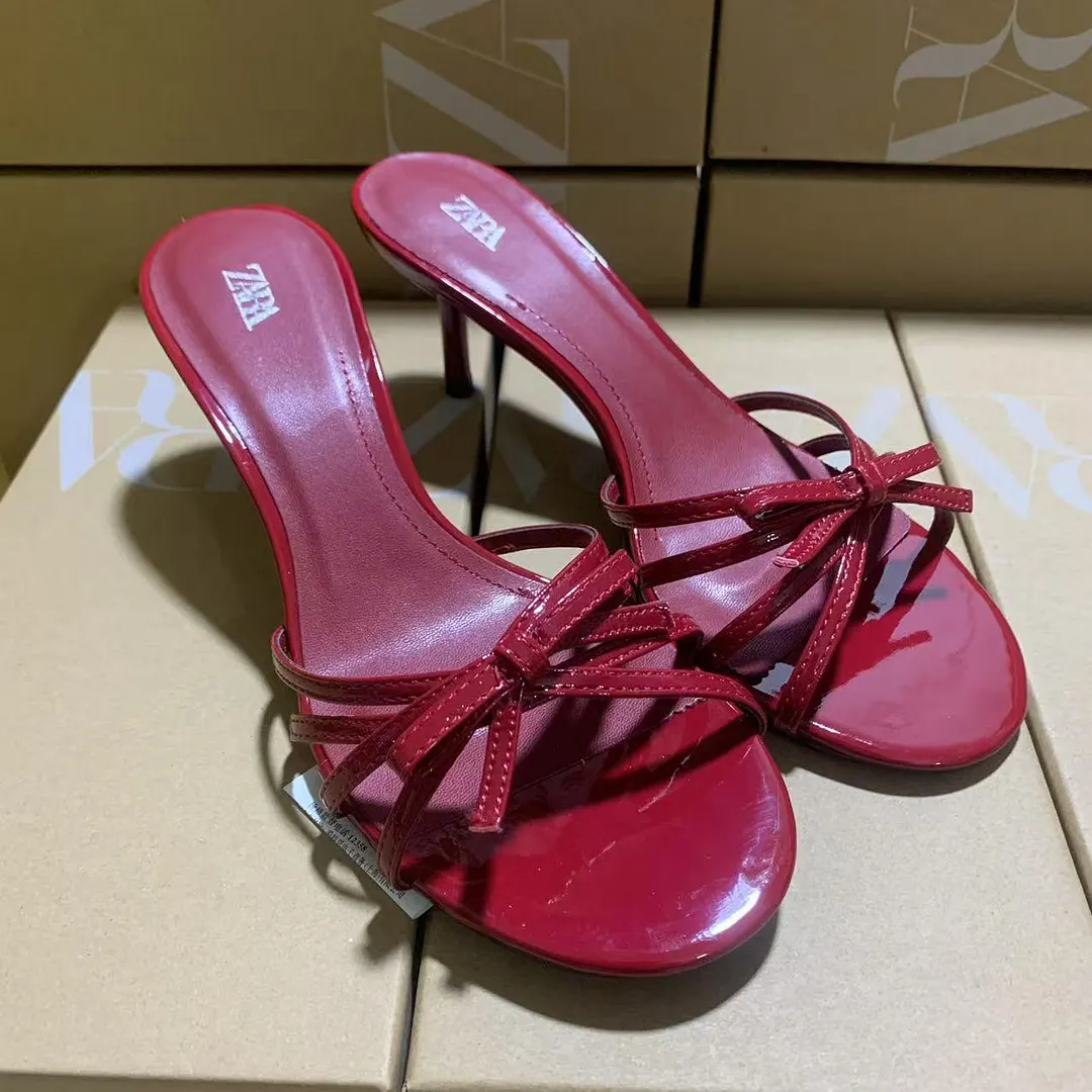 Breakj Breakj New Spring New Red High Quality Coarse And Bow Round Head Slippers Woman