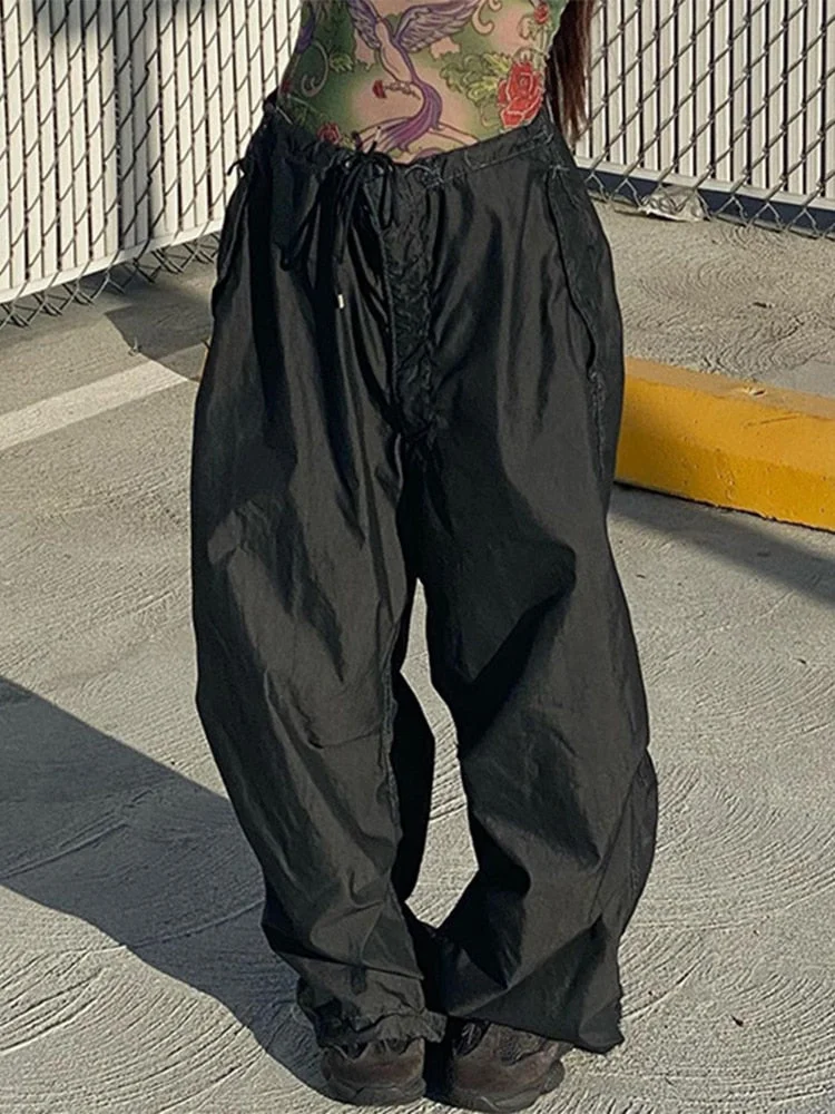 Jacqueline Summer Drawstring Zip Cargo Pants Women y2k clothes Loose Hip Hop Trousers Jogger Fashion Casual Retro Wide Leg Pants