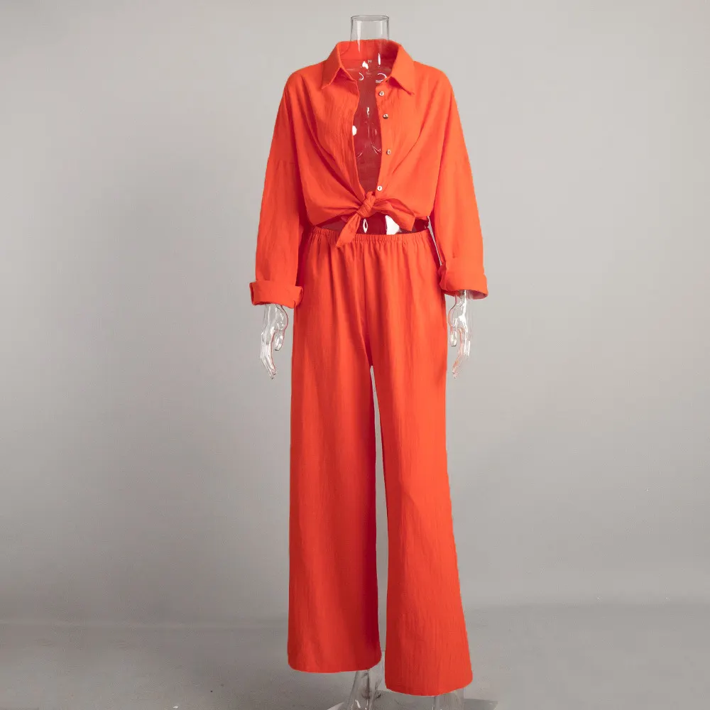 Churchf Churchf Sleeve Casual Suit Autumn 2024 New Women's Loose Casual Cotton Shirt Pants Suit