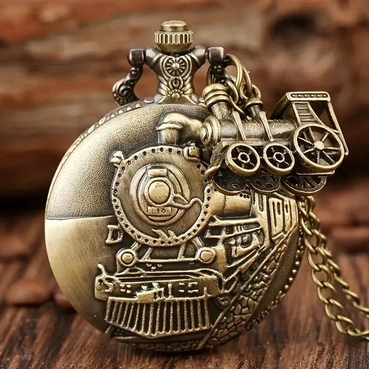 Vintage Train Head Quartz Necklace Pocket Watch