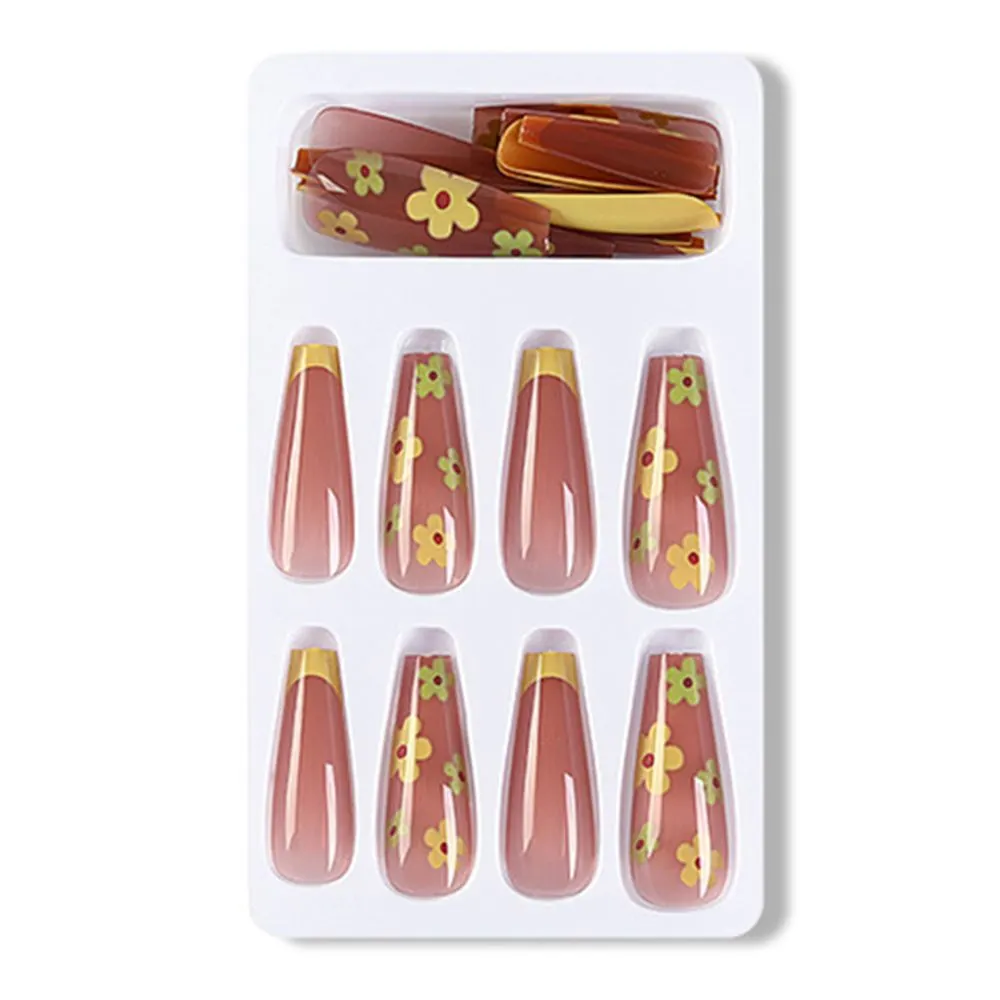 24pcs Fake nails with designs Long Coffin False Nails Ballerina Full Nail Art Tips Press on Nails Beauty Artificial Nails-Nail Inspo