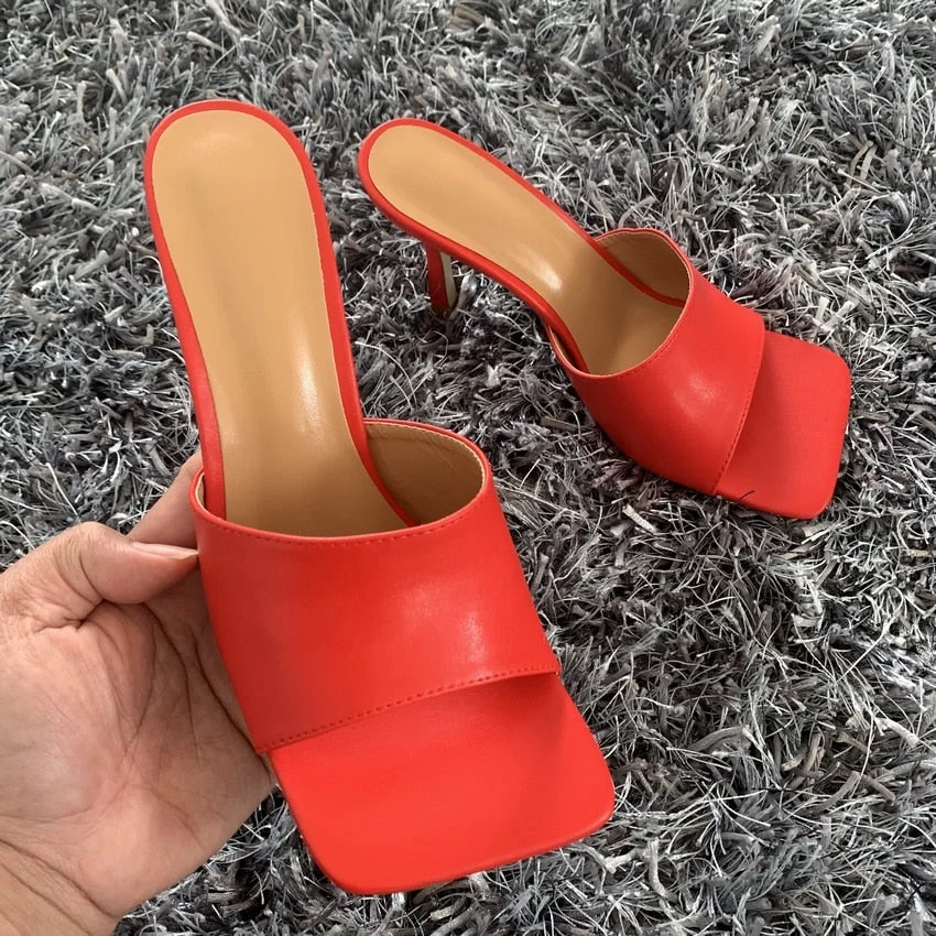 2022 New Summer Women Sandals Square Toe Ladies Heel Mules Sexy Thin High Heels Sandals Slippers Female Fashion Woman Shoes