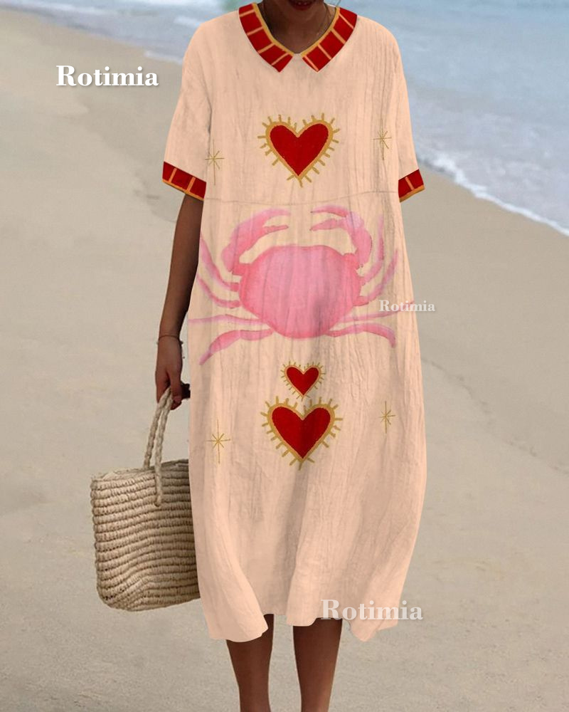 Crab Love Printed Sleeveless Mini Dress