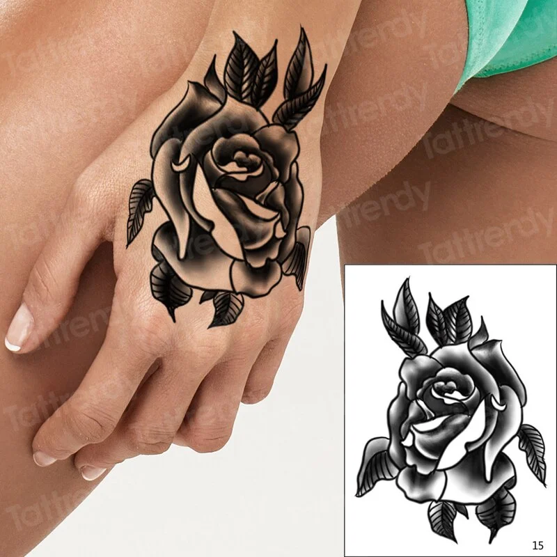 hand tattoo rose henna stickers temporary tattoo sticker roses hand tattoo stickers flower waterproof fake tatoo finger sheet