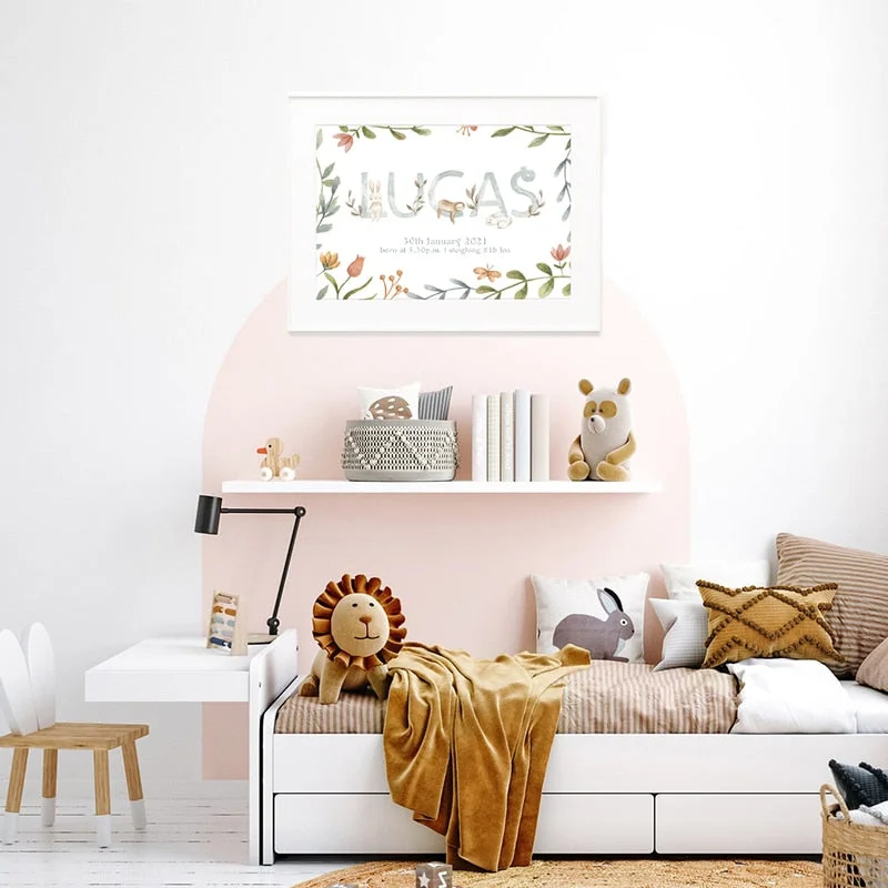 Personalized Poster Baby Name Custom Canvas Painting Nursery Print Pictures Newborn date of birth Wall Art for Baby Rooms Decor