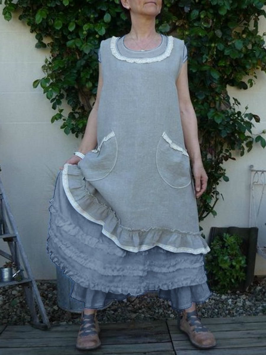 Round Neck Casual Short Sleeve Linen Dress