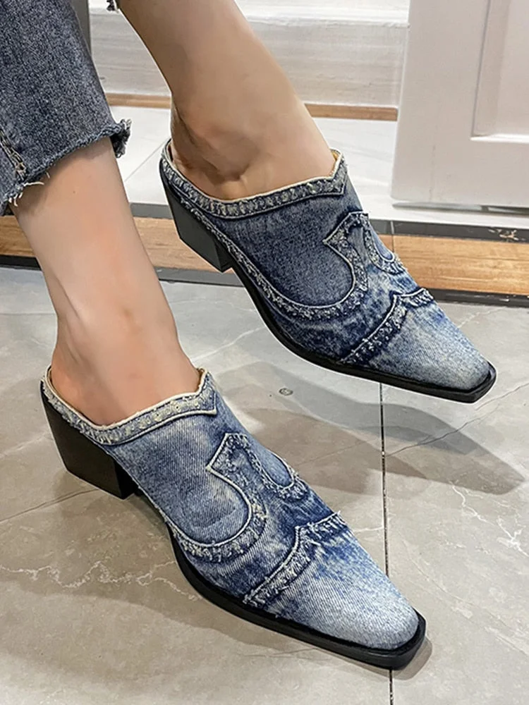 Women&#39;s Shoes 2022 New Summer Autumn Mid Heels Sandals Fashion Designer Mixed Color Slippers Pumps Sexy Dress Flip Flops Mujer