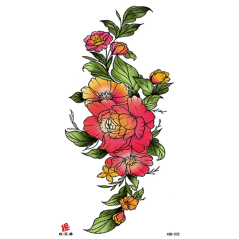 Sdrawing Temporary Tattoo Sticker Flash Tattoos Skull Snake Wolf Blue Pink Rose Flowers Body Art Arm Fake Sleeve Tatoo Women