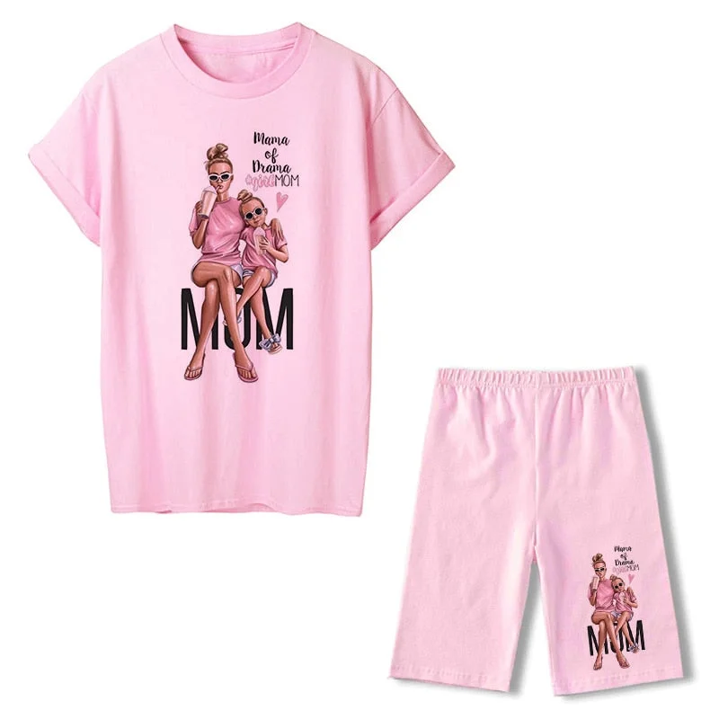 Women Two Piece Set Super Mom Tshirts & Shorts Set Summer Short Sleeve Jogging Biker Shorts Sexy Outfit For Woman Track Suit