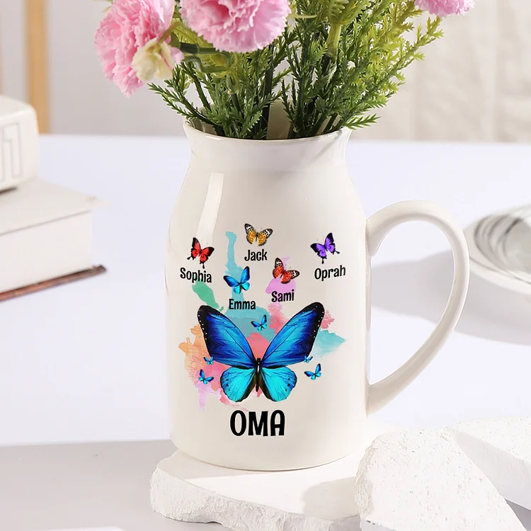 Kettenmachen Personalisierte 5 Namen & Text Schmetterling Familie Vase