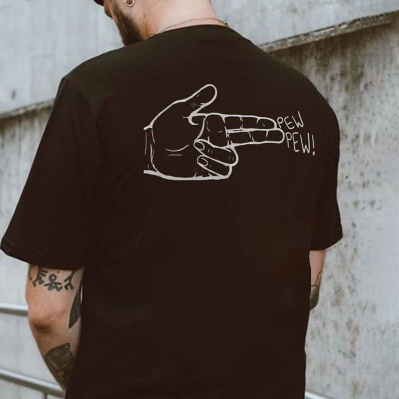 PEW PEW Hand Graphic Casual Modern Style Black Print T-shirt
