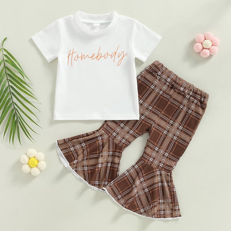 HOMEBODY Baby Tee and Plaid Flared Pants