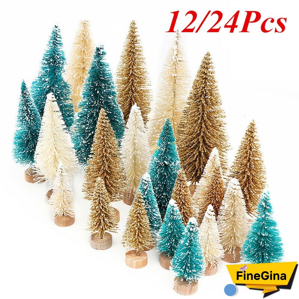 Wholesale 12/24Pcs Tabletop Christmas Pine Tree Xmas Mini Snow Trees Small Decoration Gifts
