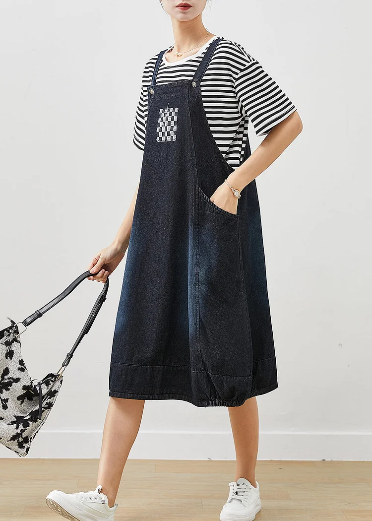 Beautiful Navy Oversized Striped Cotton Two Pieces Set Summer