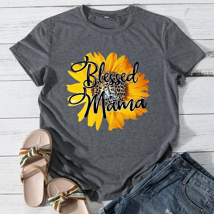 Blessed mama Round Neck T-shirt-0026014