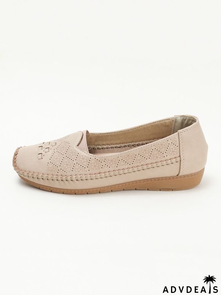 Perforated & Stitch Detail Square Toe Flats
