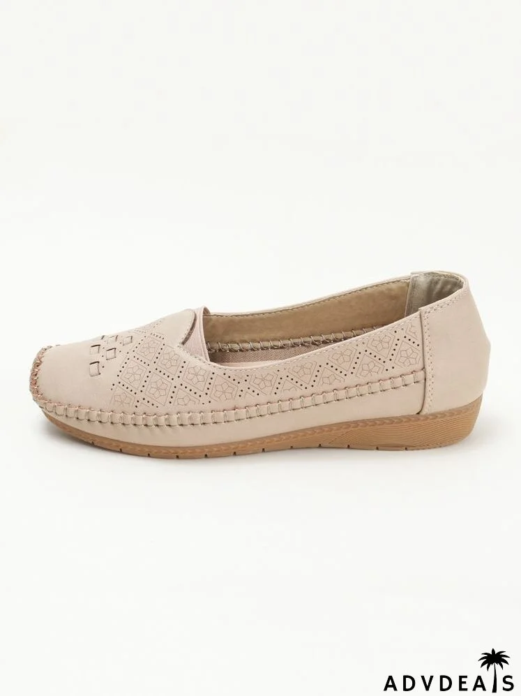 Perforated & Stitch Detail Square Toe Flats
