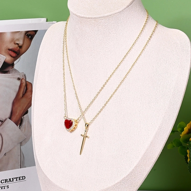 Classical Minimalist Classic Style Sword Heart Shape Simple Copper Zircon 18K Gold Plated Polishing Inlay Pendant Necklace