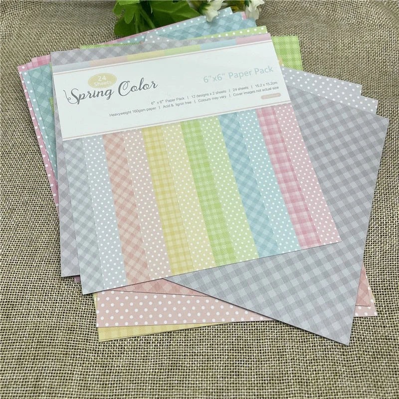 24 sheet 6 X6 Spring ColorsSingle-side Printed patterned paper Scrapbooking paper pack handmade craft paper craft Background pad