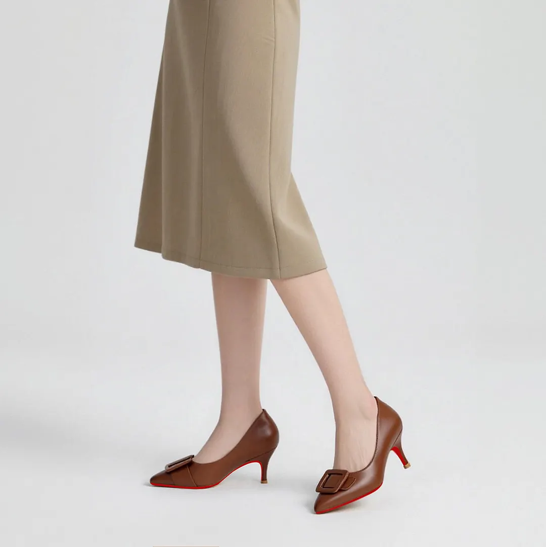 60mm Kitten Heels Red Bottom Pumps Summer Daily Matte Square Buckle-vocosishoes