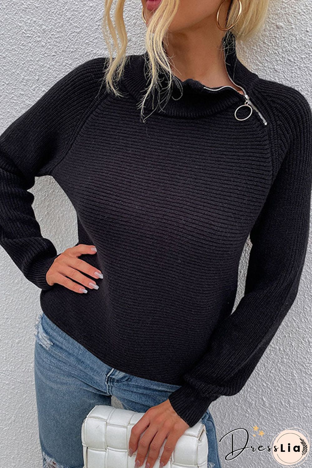 Fashion Casual Solid Split Joint Turtleneck Tops