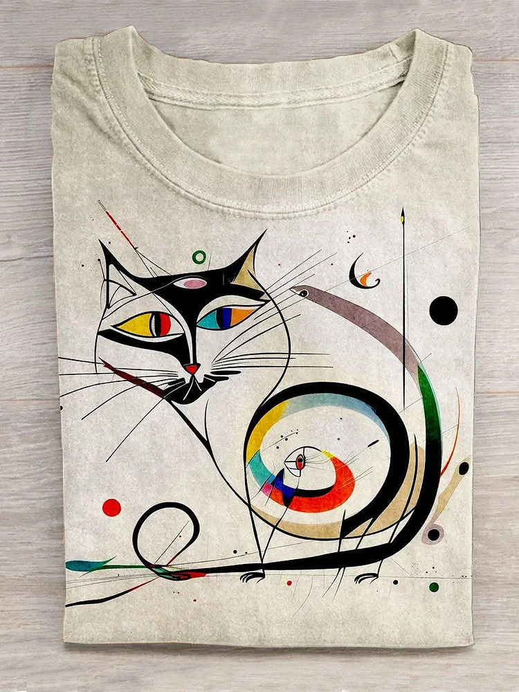 Funny Picasso Abstract Cat Art Design T-shirt