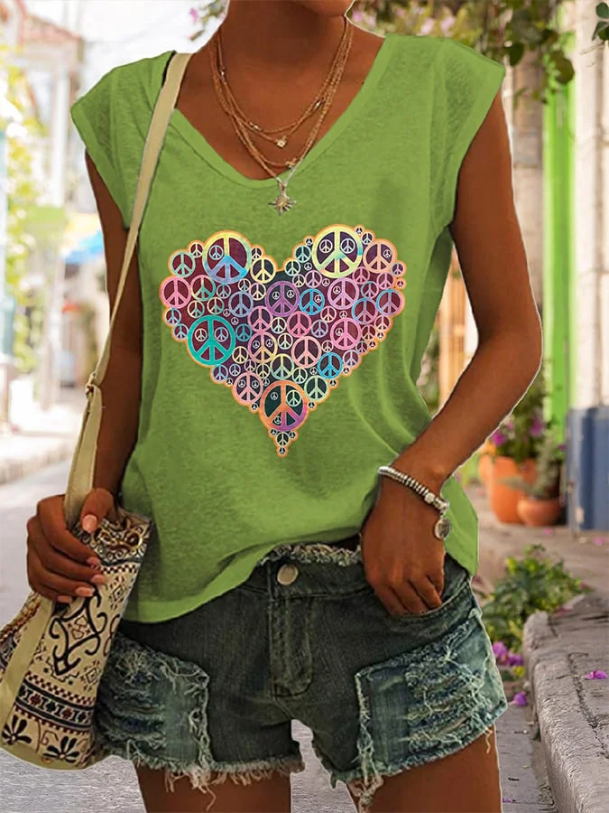 Hippie Crew Neck Sleeveless Tank Top
